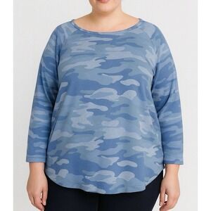 Como Vintage Women's  Blouse Tunic XL Blue-Colored 3/4 Sleeve Pullover Casual